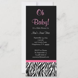 Invitation Baby shower d'impression en noir blanc rose Zebra