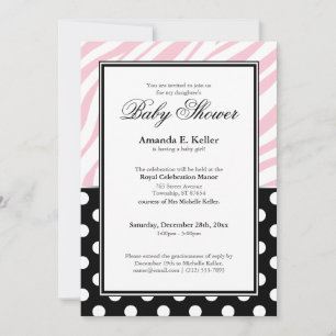 Invitation Baby shower d'impression noir Polka Dot rose Zebra