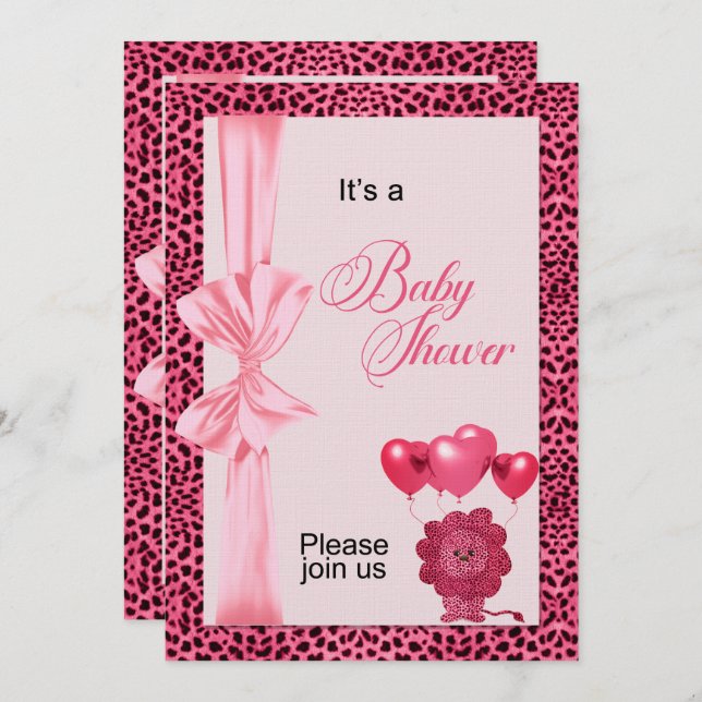 Invitation Baby shower d'impression rose Cheetah (Devant / Derrière)