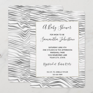 Invitation Baby shower d'impression Silver White Zebra