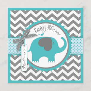 Invitation Baby shower d'impression Turquoise Elephant Boy Ch