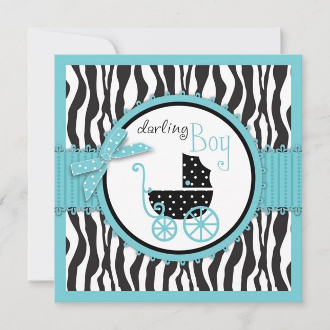 Invitation Baby shower d'impression Zebra et de transport de  (Devant)