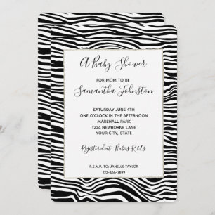 Invitation Baby shower d'impression Zebra noir et blanc
