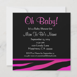 Invitation Baby shower d'impression Zèbre rose et noir