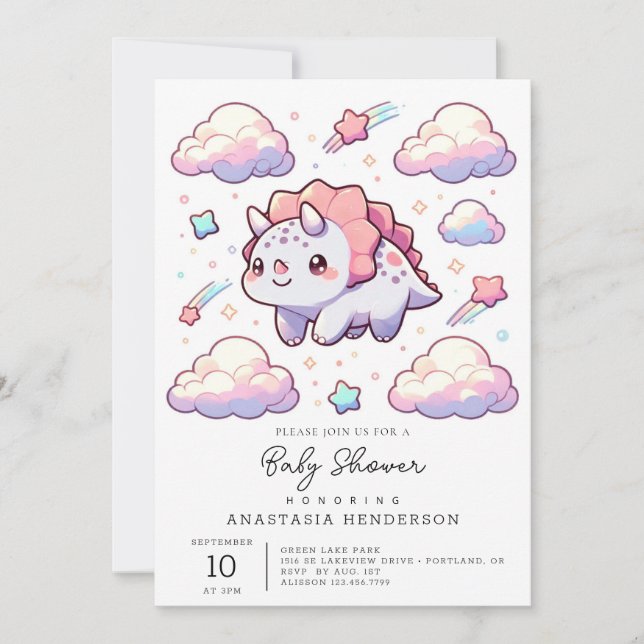Invitation Baby shower Dino Elegant Dinosaur (Devant)