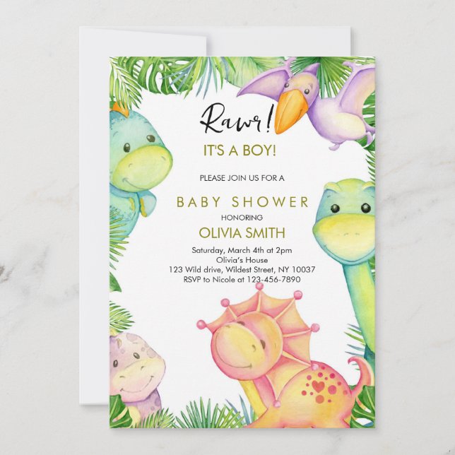 Invitation Baby shower Dinosaur (Devant)