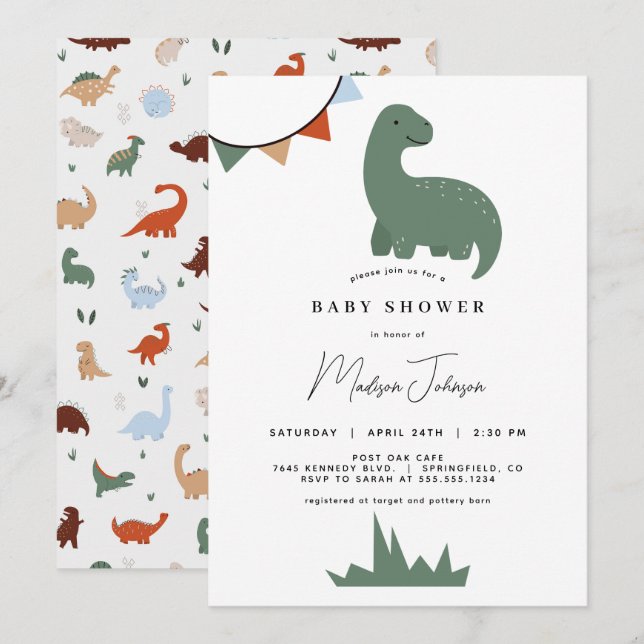 Invitation Baby shower Dinosaur (Devant / Derrière)