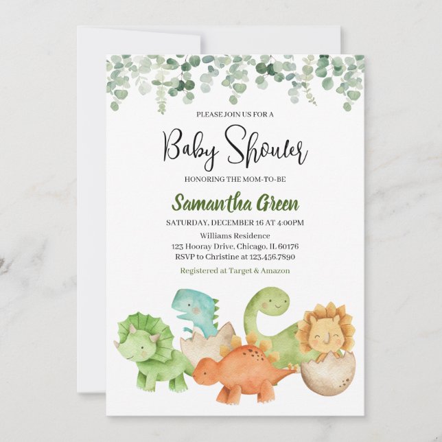 Invitation Baby shower Dinosaur (Devant)