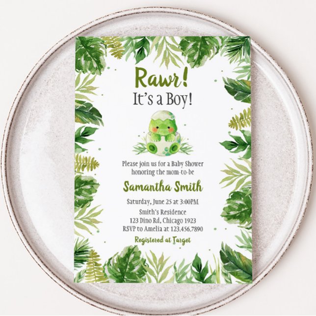 Invitation Baby shower Dinosaur (Baby Dino Jungle Baby Shower Invitation)