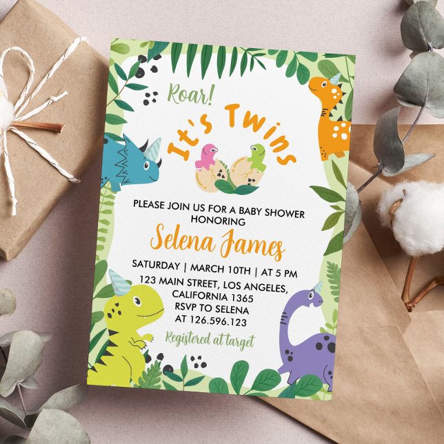 Invitation Baby shower Dinosaur Twins (Créateur téléchargé)