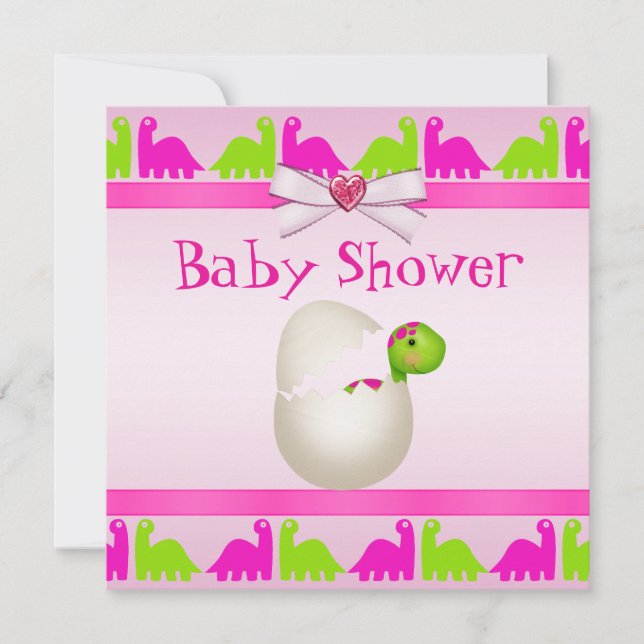 Invitation Baby shower Dinosaure de la petite fille nouvellem (Devant)