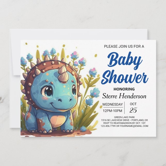 Invitation Baby shower Dinosaure Élégant (Devant)