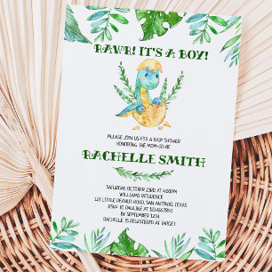 Invitation Baby Shower Dinosaure Feuillage