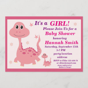 Invitation baby shower dinosaure rose