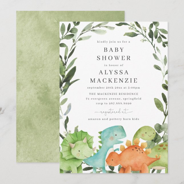 Invitation Baby shower Dinosaures (Devant / Derrière)