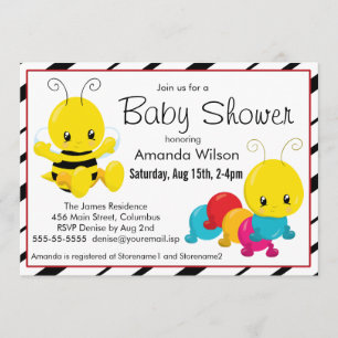 Invitation Baby shower d'insectes caricaturaux mignons