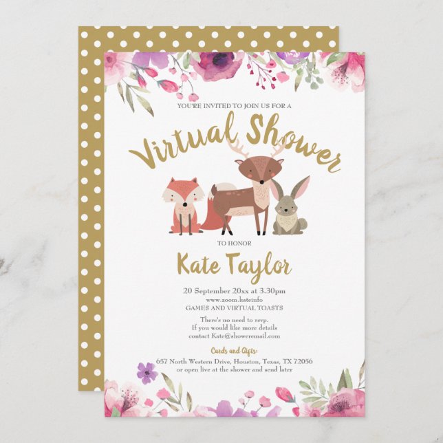 Invitation Baby shower d'interurbain virtuel en ligne par cou (Devant / Derrière)