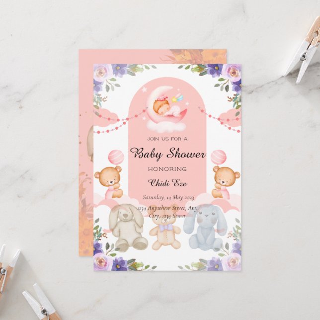 Invitation Baby shower d'invitation (Devant/Arrière en situation)