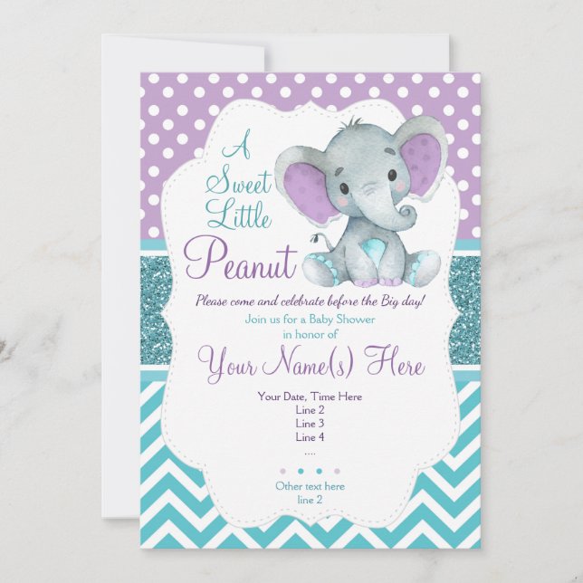 Invitation Baby shower d'invitation à l'éléphant Turquoise mo (Devant)