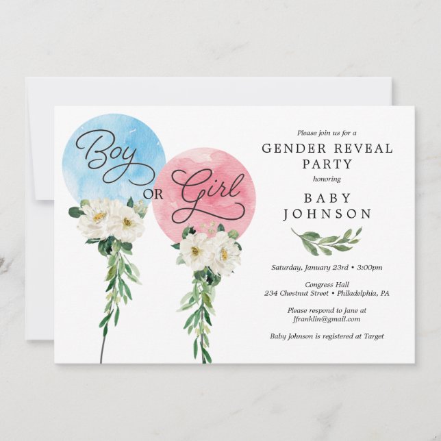 Invitation Baby shower d'invitation à révéler le genre rose o (Devant)