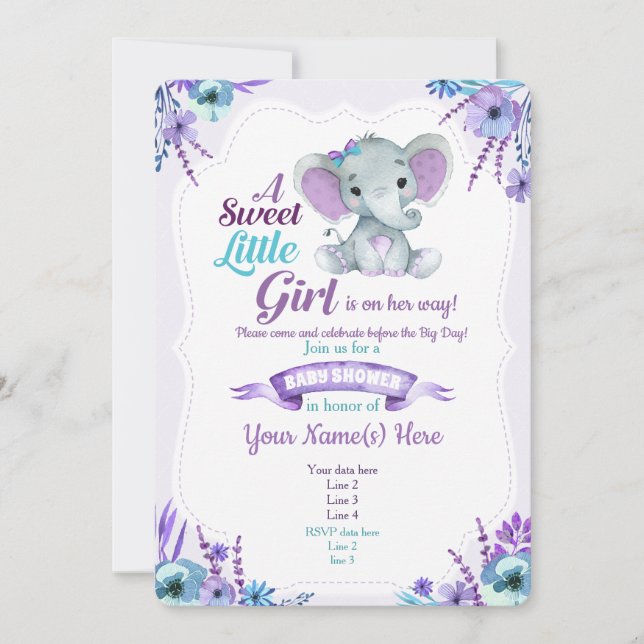 Invitation Baby shower d'invitation aux éléphants Turquoises  (Devant)