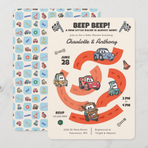 Invitation Baby Shower Disney Pixar Cars voiture de course