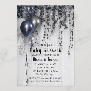 Invitation Baby shower d'ivoire des ballons métalliques d'arg