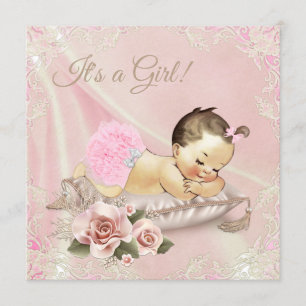 Invitation Baby shower d'ivoire rose