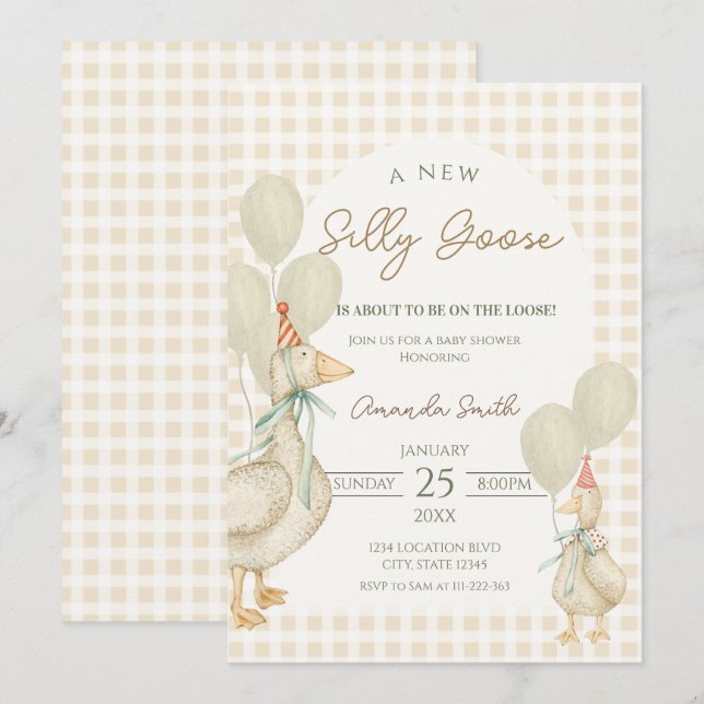 Invitation Baby shower d'oie soyeux beige (Devant / Derrière)