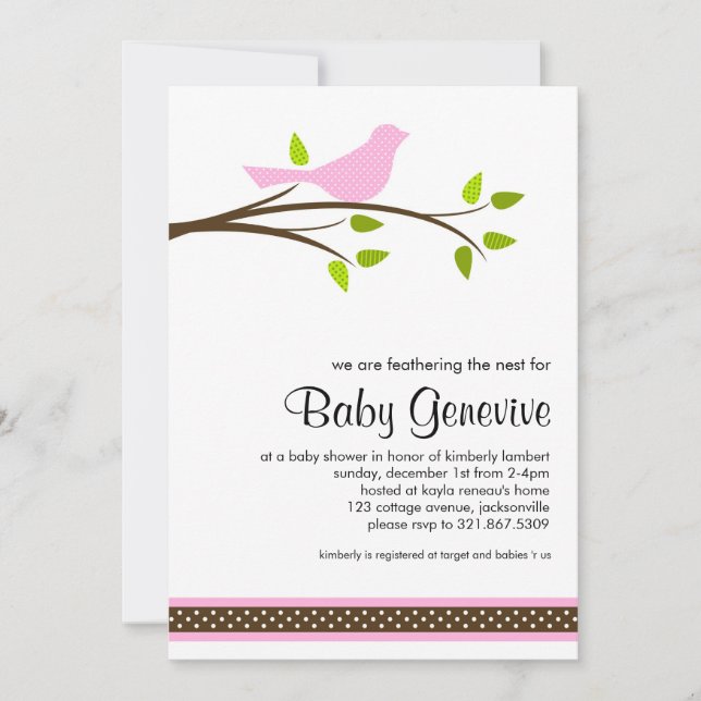 Invitation Baby shower d'oiseaux (Devant)