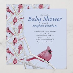 Invitation Baby shower d'oiseaux cardinal de Noël moderne ble