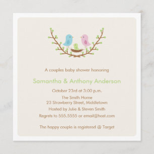 Invitation Baby shower d'oiseaux de couples sans d