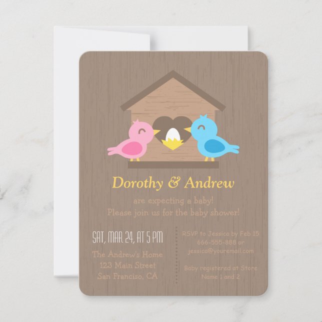 Invitation Baby shower d'Oiseaux d'Oiseaux d'Oiseaux d'Oiseau (Devant)