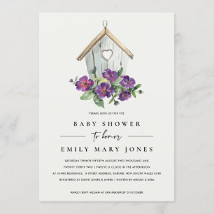 INVITATION BABY SHOWER D'OISEAUX FLORAUX BLANC BOHO RUSTIQUE