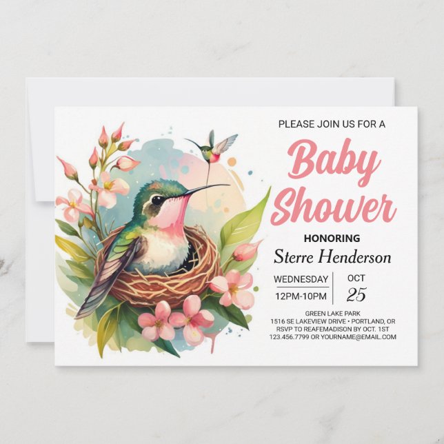 Invitation Baby shower d'oiseaux Forêt mite (Devant)
