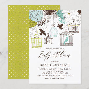 Invitation Baby shower d'oiseaux Whimsical Bleus