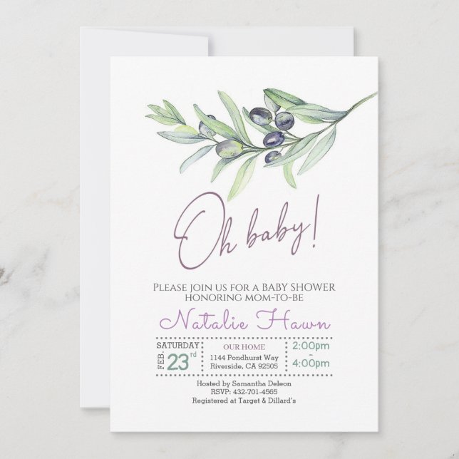 Invitation Baby shower d'olive (Devant)