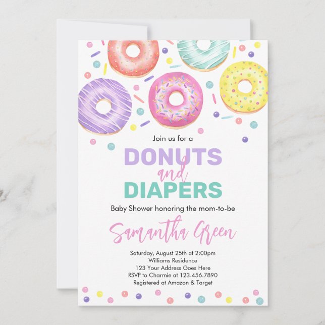 Invitation Baby shower Donuts et Diapers (Devant)