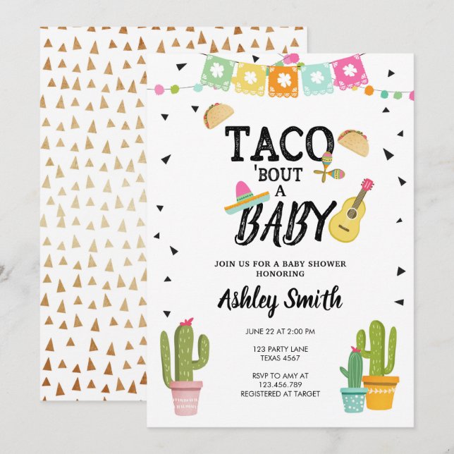Invitation Baby shower d'or de cactus d'amour d'accès de taco (Devant / Derrière)