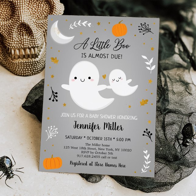 Invitation Baby shower d'or de Little Boo Ghost Citrouille (Créateur téléchargé)