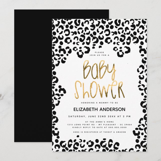 Invitation Baby shower d'or Leopard Little Wild One Safari (Devant / Derrière)