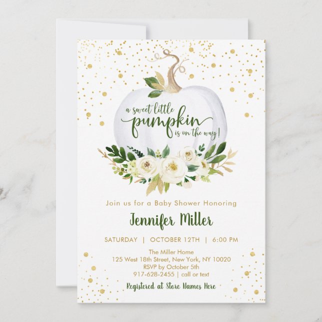 Invitation Baby shower d'or petit Citrouille (Devant)