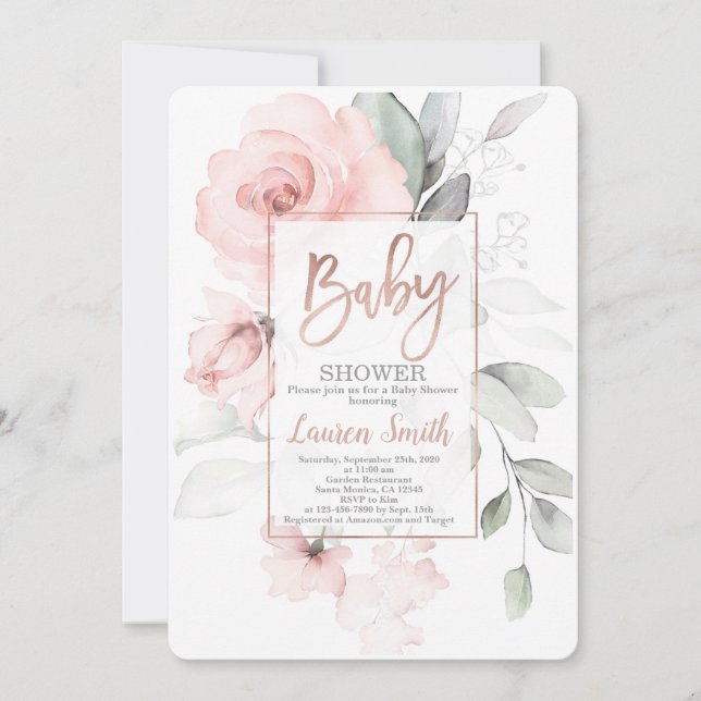 Invitation Baby shower d'or rose (Devant)