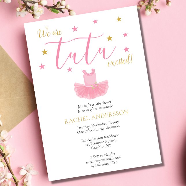 Invitation Baby shower d'or rose Ballerina Tutu (Créateur téléchargé)