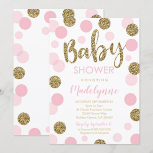 Invitation Baby shower d'or rose Confetti Girl