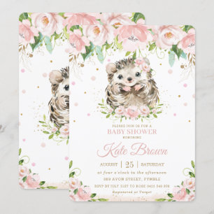 Invitation Baby shower d'or rose pâle de Hérisson