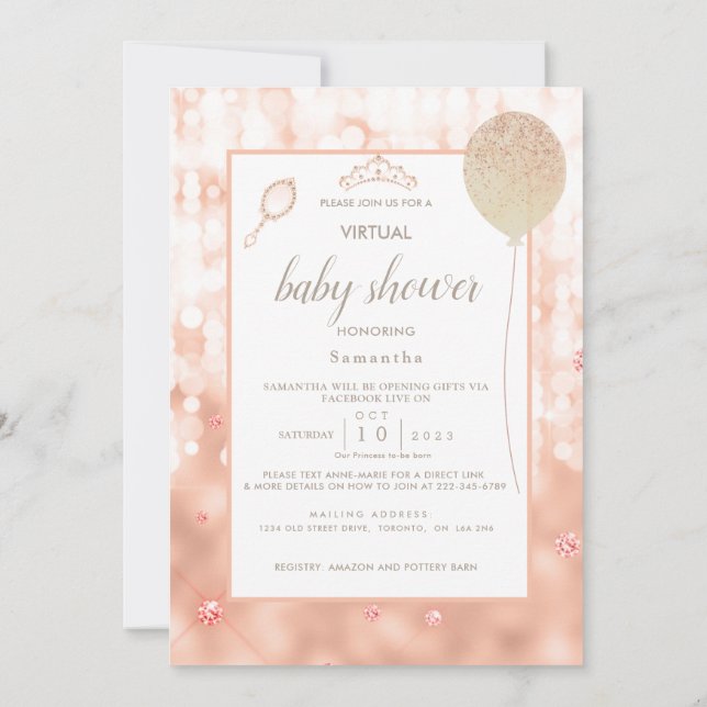 Invitation Baby shower d'or Rose rose Fille (Dos)