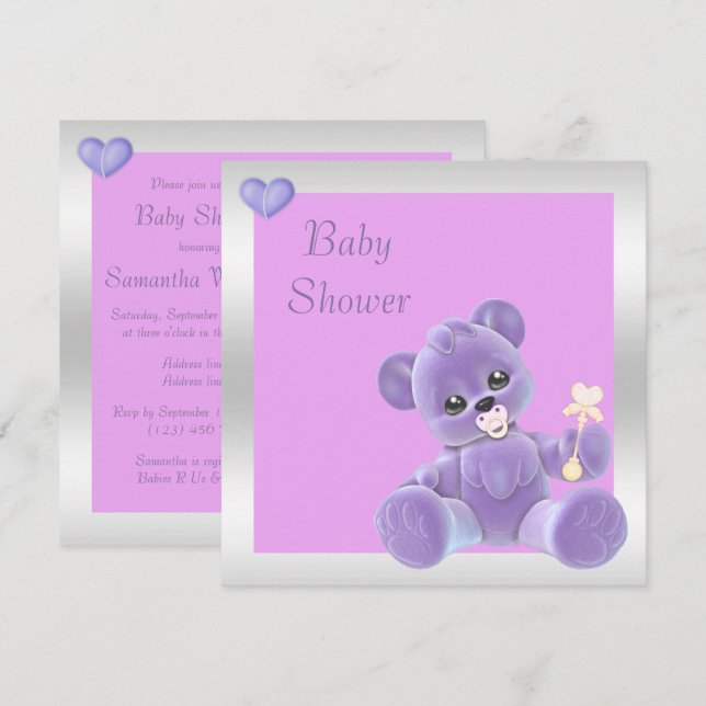Invitation Baby shower double face à l'ours en peluche (Devant / Derrière)