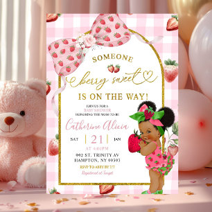 Invitation Baby Shower Douce Coquette Gingham Fraise Rose