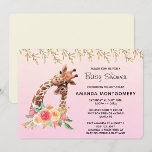 Invitation Baby shower Douce Girafe Aquarelle Maman et Bébé